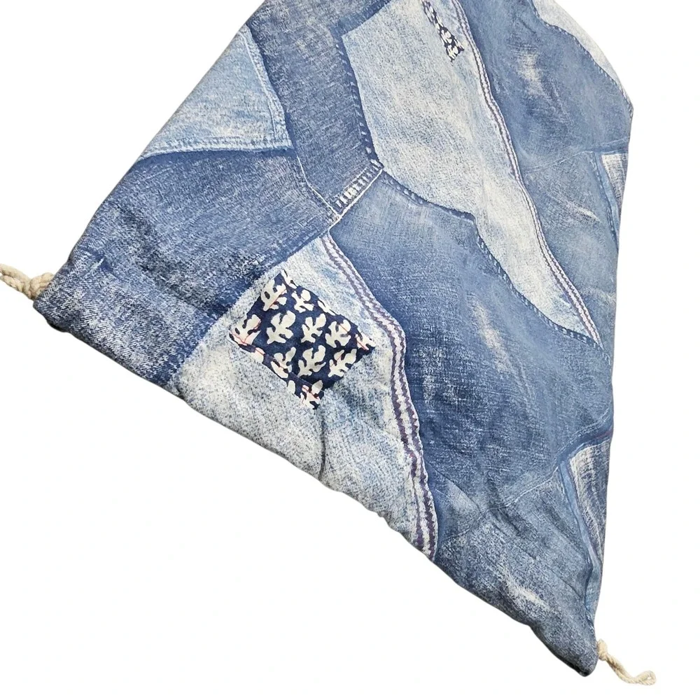 Vintage Wamsutta Chambray Denim Patchwork Drawstring Pillowcase 100% Cotton USA‎